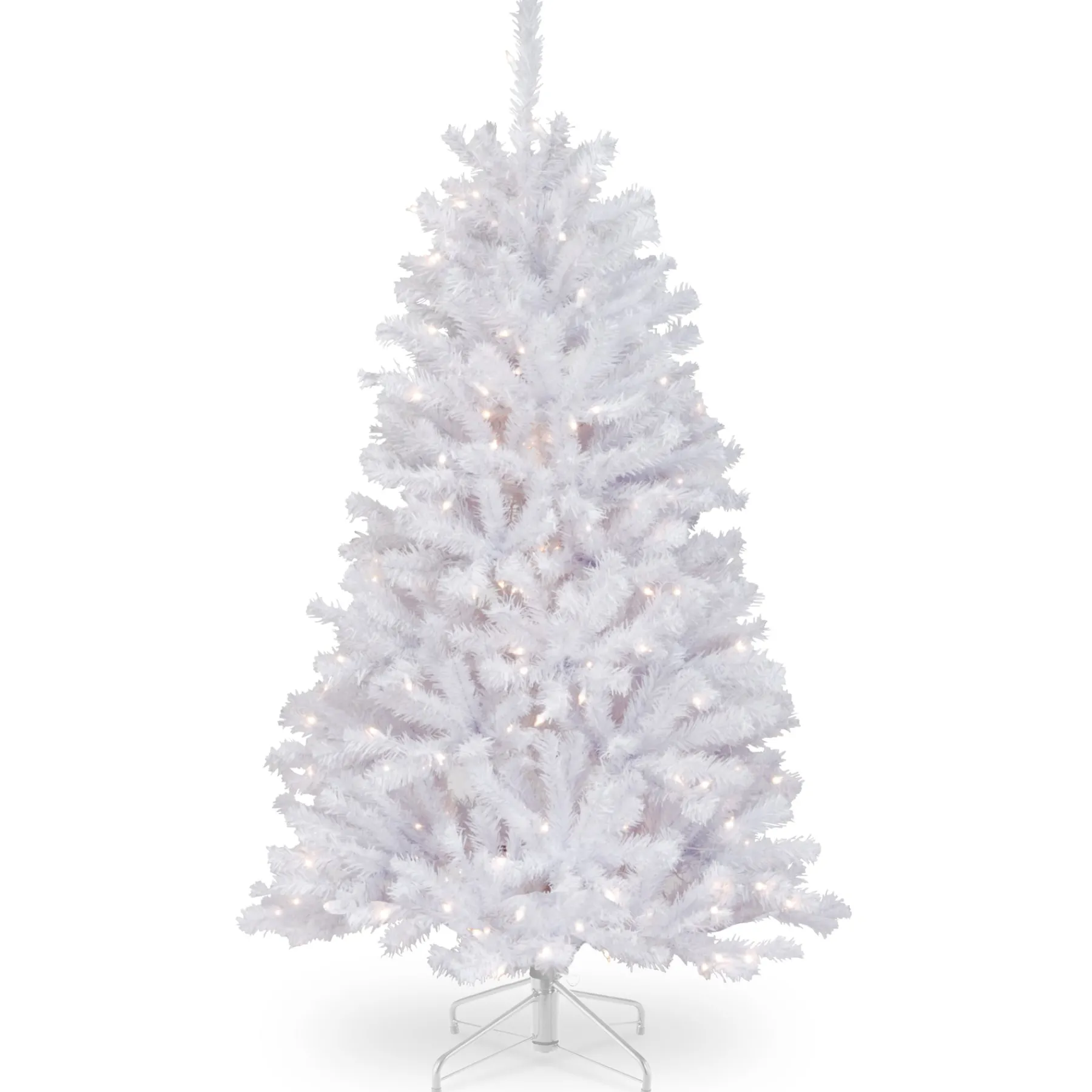 National Tree Company Full^Pre-Lit Artificial Full Christmas Tree, White, North Valley Spruce, White Lights, Includes Stand, 4.5 Feet