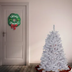 National Tree Company Full^Pre-Lit Artificial Full Christmas Tree, White, North Valley Spruce, White Lights, Includes Stand, 4.5 Feet