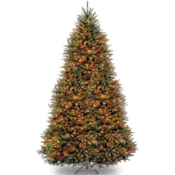Full-National Tree Company Pre-Lit Artificial Full Christmas Tree, Green, Dunhill Fir, Dual Color Led Lights, Includes Stand, 9 Feet