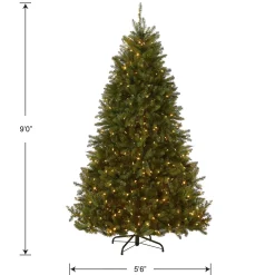 Full-National Tree Company Pre-Lit Artificial Full Christmas Tree, Green, Dunhill Fir, Dual Color Led Lights, Includes Stand, 9 Feet