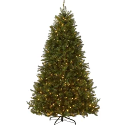 Full-National Tree Company Pre-Lit Artificial Full Christmas Tree, Green, Dunhill Fir, Dual Color Led Lights, Includes Stand, 9 Feet