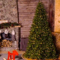 Clear-National Tree Company Pre-Lit Artificial Giant Christmas Tree, Green, North Valley Spruce, White Lights, Includes Stand, 10 Feet