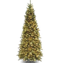 Clear-National Tree Company Pre-Lit Artificial Giant Slim Christmas Tree, Green, Tiffany Fir, White Lights, Includes Stand, 10 Feet