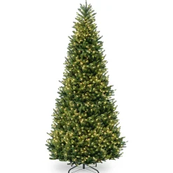 National Tree Company Slim^Pre-Lit Artificial Giant Slim Christmas Tree, Green, White Lights, Includes Stand, 12 Feet
