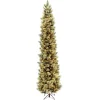 Clear-National Tree Company Pre-Lit Artificial Giant Slim Christmas Tree, Green, Carolina Pine, White Lights, Flocked With Pine Cones, Includes Stand, 12 Feet
