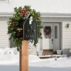 Christmas Greenery-National Tree Company Pre-Lit Artificial Mailbox Swag Decoration, Green, Frosted Berry, Led Lights, Decorated With Pine Cones, Berry Clusters, Frosted Branches, Christmas Collection, 3 Feet