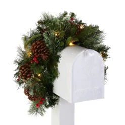 Christmas Greenery-National Tree Company Pre-Lit Artificial Mailbox Swag Decoration, Green, Colonial Fir, Led Lights, Decorated With Pine Cones, Berry Clusters, Christmas Collection, 3 Feet