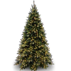 National Tree Company Full^Pre-Lit Artificial Medium Christmas Tree, Green, Tiffany Fir, White Lights, Includes Stand, 9 Feet