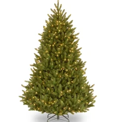 National Tree Company Full^Pre-Lit Artificial Medium Christmas Tree, Green, Natural Fraser Fir, White Lights, Includes Stand, 6.5 Feet