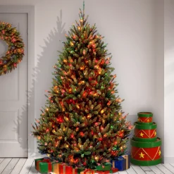 7Ft - 9Ft-National Tree Company Pre-Lit Artificial Medium Christmas Tree, Green, Natural Fraser Fir, Multicolor Lights, Includes Stand, 7.5 Feet