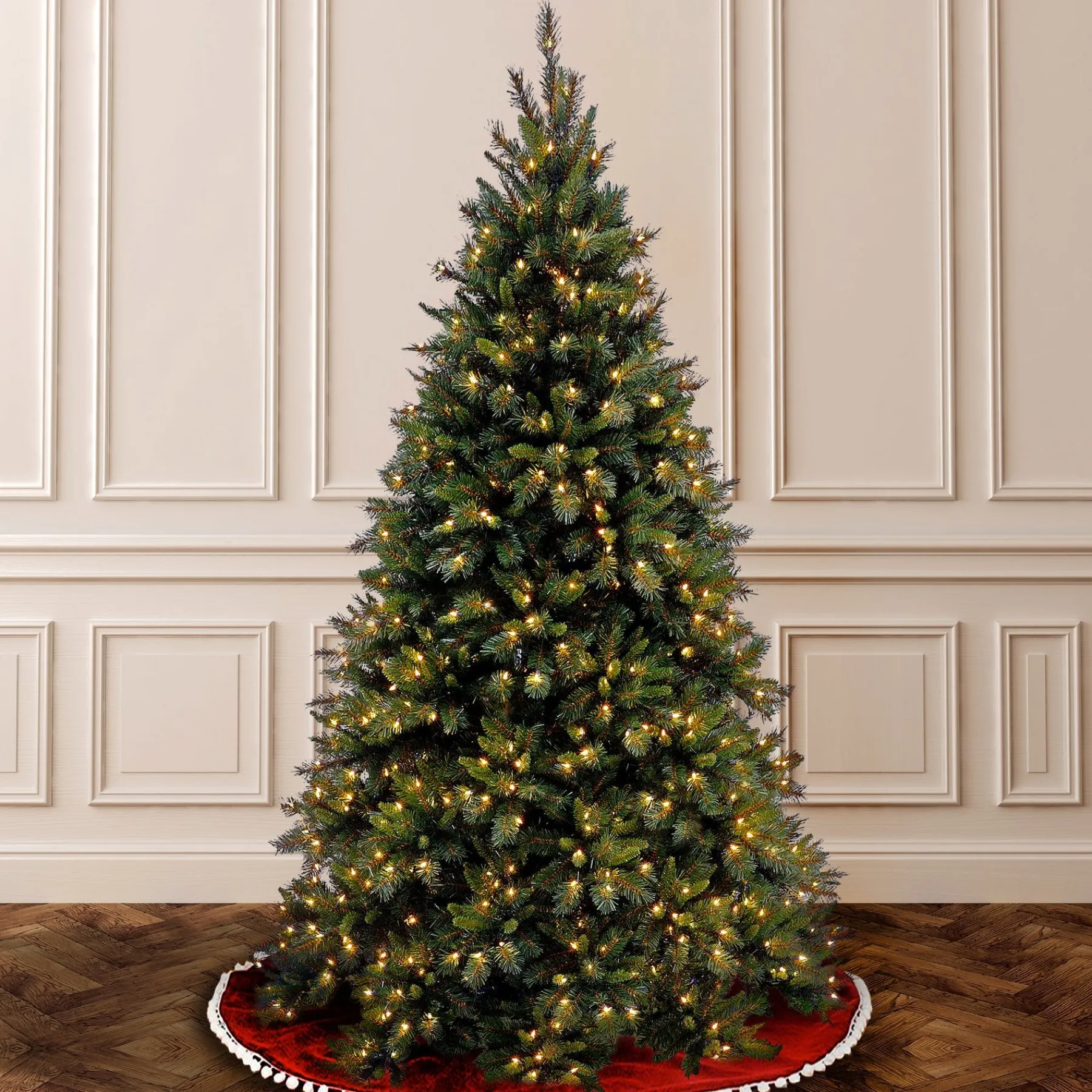 7Ft - 9Ft-National Tree Company Pre-Lit Artificial Medium Christmas Tree, Green, Tiffany Fir, White Lights, Includes Stand, 9 Feet