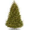 Full-National Tree Company Pre-Lit Artificial Medium Christmas Tree, Green, Natural Fraser Fir, White Lights, Includes Stand, 7.5 Feet