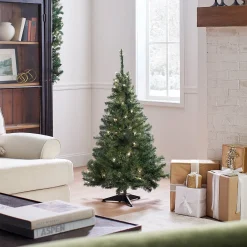 Full-National Tree Company Pre-Lit Artificial Mini Christmas Tree, Green, Kincaid Spruce, White Lights, Includes Stand, 4 Feet