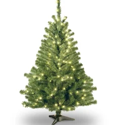 Full-National Tree Company Pre-Lit Artificial Mini Christmas Tree, Green, Kincaid Spruce, White Lights, Includes Stand, 4 Feet