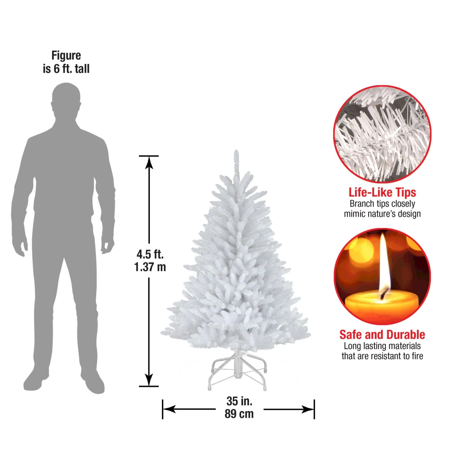Unlit-National Tree Company Pre-Lit Artificial Mini Christmas Tree, White, Dunhill Fir, Unlit, Includes Stand, 4.5 Feet