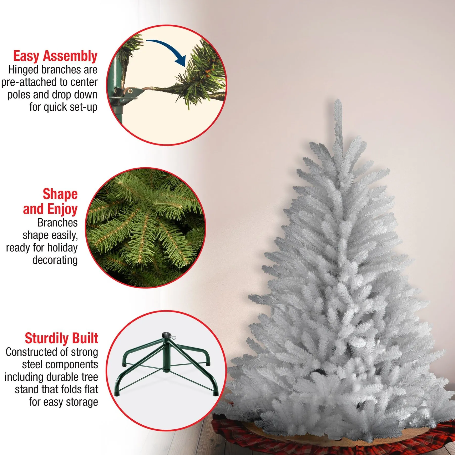 Unlit-National Tree Company Pre-Lit Artificial Mini Christmas Tree, White, Dunhill Fir, Unlit, Includes Stand, 4.5 Feet