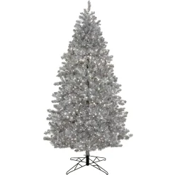 National Tree Company Full^Pre-Lit Artificial Silver Christmas Tree, With Cool White Led Lights, Plug In, 7.5 Ft
