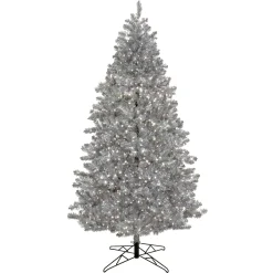 Full-National Tree Company Pre-Lit Artificial Silver Christmas Tree, With Cool White Led Lights, Plug In, 7.5 Ft