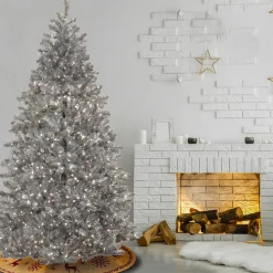 Full-National Tree Company Pre-Lit Artificial Silver Christmas Tree, With Cool White Led Lights, Plug In, 7.5 Ft