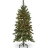 5Ft - 6Ft-National Tree Company Pre-Lit Artificial Slim Christmas Tree, Green, Tiffany Fir, White Lights, Includes Stand, 4.5 Feet