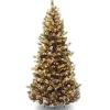 7Ft - 9Ft-National Tree Company Pre-Lit Artificial Slim Christmas Tree, Green, Glittery Bristle Pine, White Lights, Flocked With Pine Cones, Frosted Branches, Includes Stand, 7.5 Feet