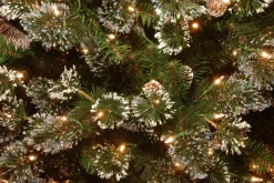 7Ft - 9Ft-National Tree Company Pre-Lit Artificial Slim Christmas Tree, Green, Glittery Bristle Pine, White Lights, Flocked With Pine Cones, Frosted Branches, Includes Stand, 7.5 Feet