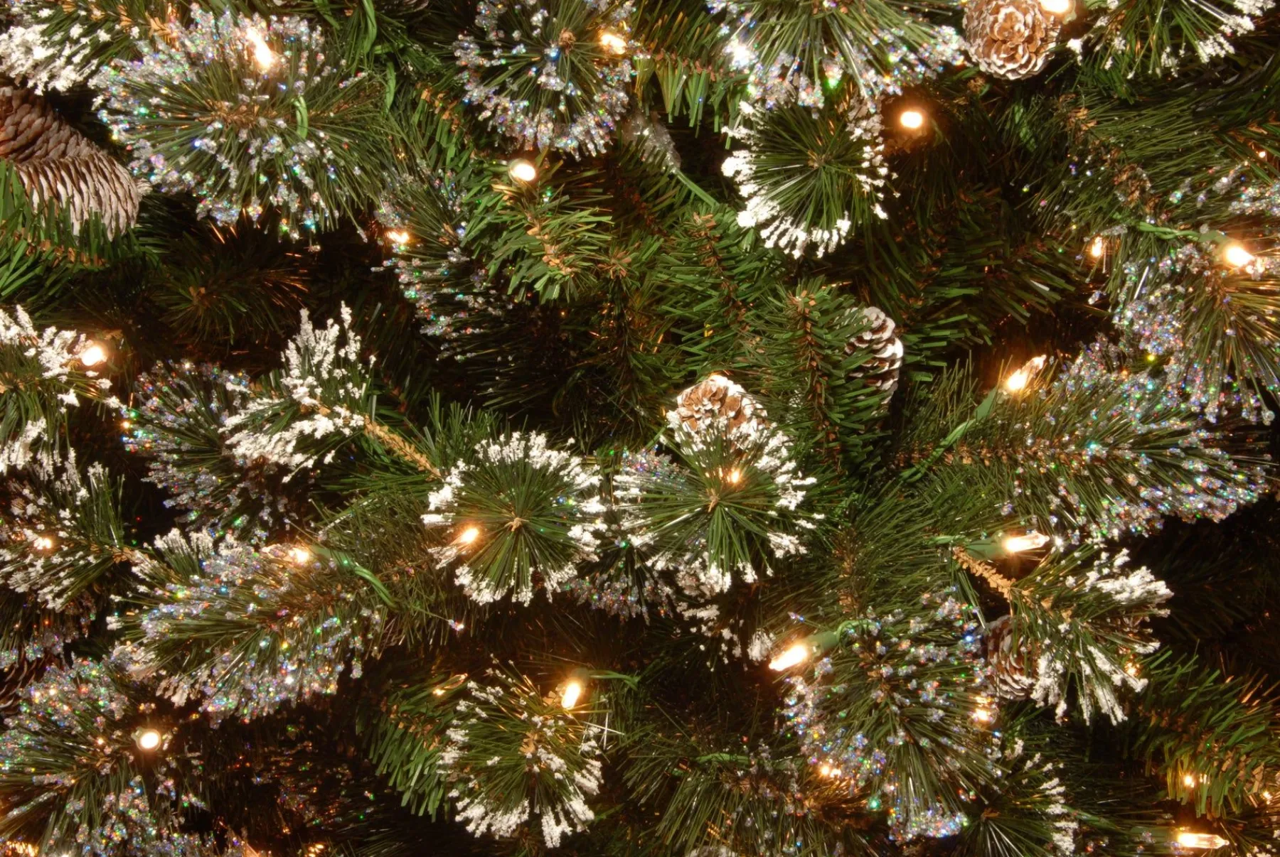 7Ft - 9Ft-National Tree Company Pre-Lit Artificial Slim Christmas Tree, Green, Glittery Bristle Pine, White Lights, Flocked With Pine Cones, Frosted Branches, Includes Stand, 7.5 Feet