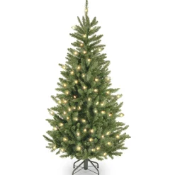National Tree Company Slim^Pre-Lit Artificial Slim Christmas Tree, Green, Natural Fraser Fir, White Lights, Includes Stand, 4.5 Feet