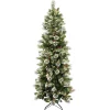 National Tree Company Slim^Pre-Lit Artificial Slim Christmas Tree, Wintry Pine, Green, White Lights, Decorated With Pine Cones, Includes Stand, 7.5 Feet