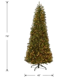 7Ft - 9Ft-National Tree Company Pre-Lit Artificial Slim Christmas Tree, Green, Dunhill Fir, White Lights, Includes Stand, 7.5 Feet