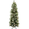 7Ft - 9Ft-National Tree Company Pre-Lit Artificial Slim Christmas Tree, Wintry Pine, Green, White Lights, Decorated With Pine Cones, Includes Stand, 7.5 Feet