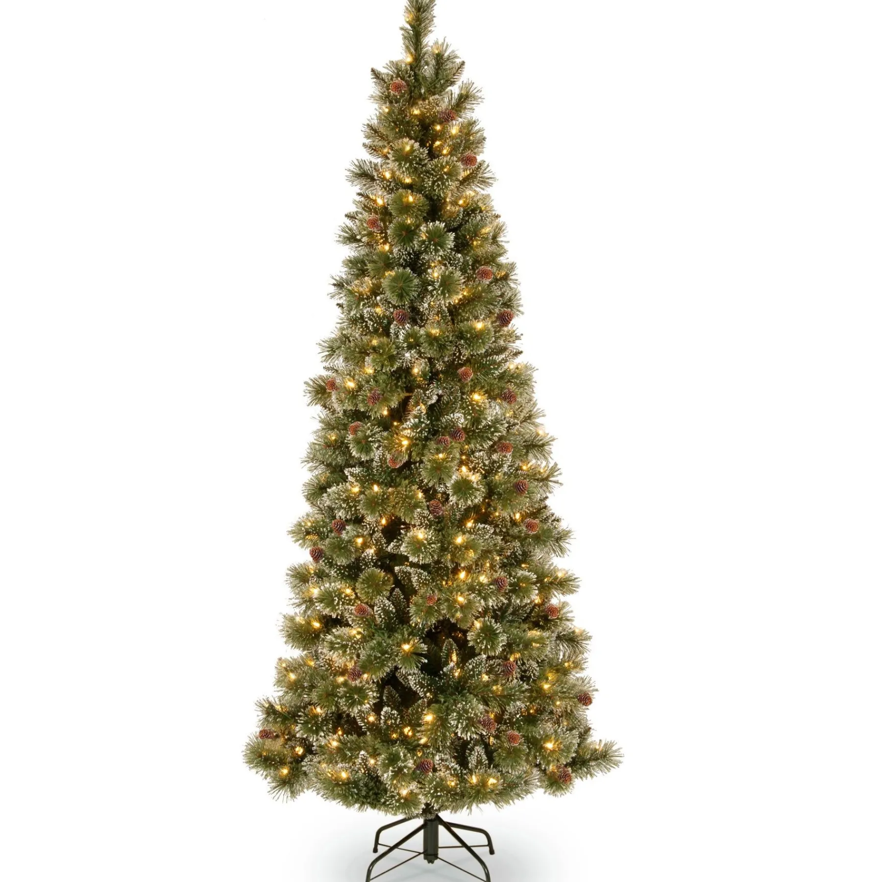 7Ft - 9Ft-National Tree Company Pre-Lit Artificial Slim Christmas Tree, Green, Glittery Bristle Pine, White Lights, Includes Stand, 7.5 Feet