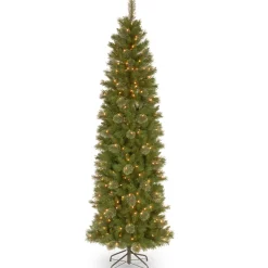 7Ft - 9Ft-National Tree Company Pre-Lit Artificial Slim Christmas Tree, Tacoma Pine, Green, White Lights, Includes Stand, 7.5 Feet