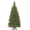 Slim-National Tree Company Pre-Lit Artificial Slim Christmas Tree, Green, Aspen Spruce, Multicolor Lights, Includes Stand, 7 Feet