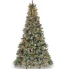 7Ft - 9Ft-National Tree Company Pre-Lit Artificial Slim Christmas Tree, Green, Glittery Bristle Pine, White Lights, Flocked With Pine Cones, Frosted Branches, Includes Stand, 9 Feet
