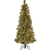 National Tree Company Slim^Pre-Lit Artificial Slim Christmas Tree, Glittering Pine, Green, White Lights, Decorated With Pine Cones, Includes Stand, 5 Feet