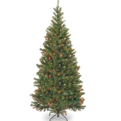 National Tree Company Slim^Pre-Lit Artificial Slim Christmas Tree, Green, Aspen Spruce, Multicolor Lights, Includes Stand, 6.5 Feet