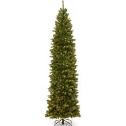 7Ft - 9Ft-National Tree Company Pre-Lit Artificial Slim Christmas Tree, Green, North Valley Spruce, White Lights, Includes Stand, 9 Feet