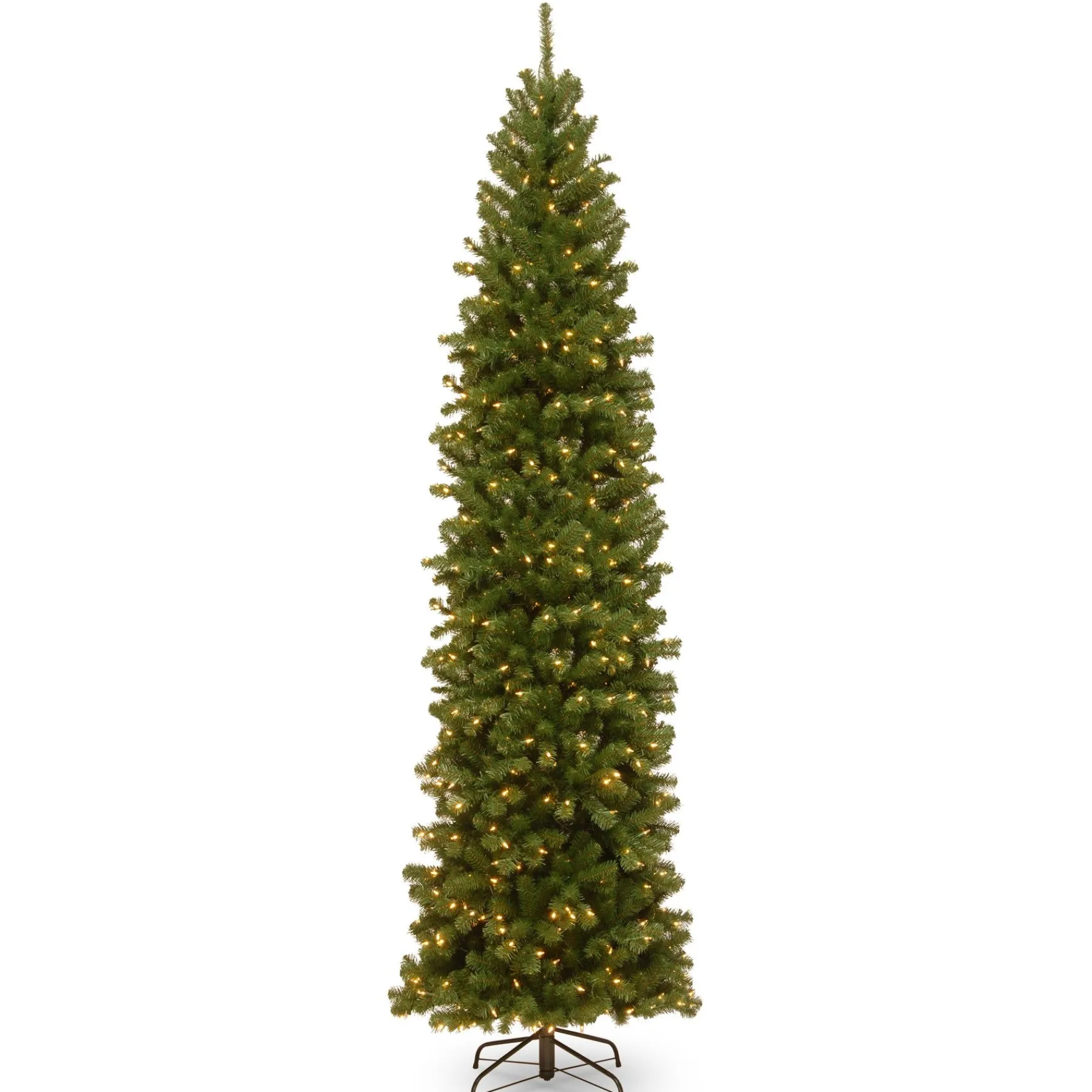 7Ft - 9Ft-National Tree Company Pre-Lit Artificial Slim Christmas Tree, Green, North Valley Spruce, White Lights, Includes Stand, 9 Feet
