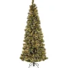 Slim-National Tree Company Pre-Lit Artificial Slim Christmas Tree, Green, Glittery Bristle Pine, White Lights, Includes Stand, 7.5 Feet