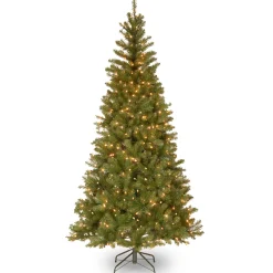National Tree Company Slim^Pre-Lit Artificial Slim Christmas Tree, Green, Aspen Spruce, White Lights, Includes Stand, 7.5 Feet