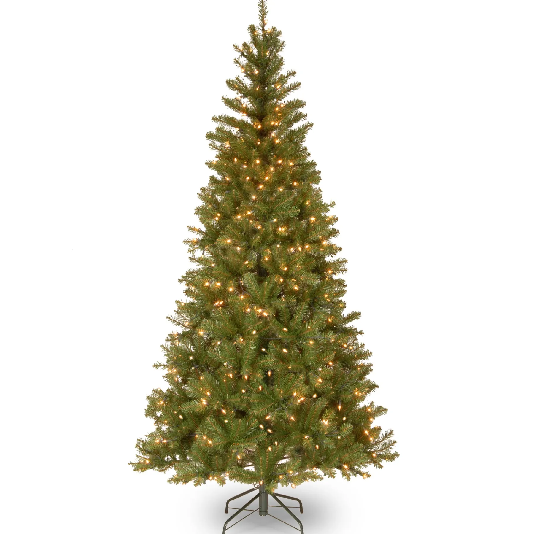 National Tree Company Slim^Pre-Lit Artificial Slim Christmas Tree, Green, Aspen Spruce, White Lights, Includes Stand, 7.5 Feet