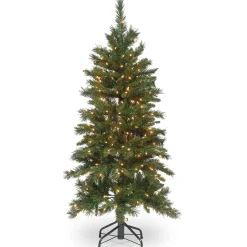 Slim-National Tree Company Pre-Lit Artificial Slim Christmas Tree, Green, Tiffany Fir, White Lights, Includes Stand, 4.5 Feet