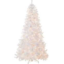 7Ft - 9Ft-National Tree Company Pre-Lit Artificial Slim Christmas Tree, White, North Valley Spruce, White Lights, Includes Stand, 7.5 Feet