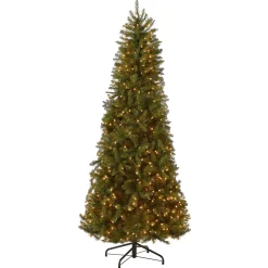 Slim-National Tree Company Pre-Lit Artificial Slim Christmas Tree, Green, White Lights, Includes Stand, 6.5 Feet