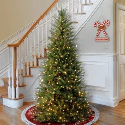 Slim-National Tree Company Pre-Lit Artificial Slim Christmas Tree, Green, White Lights, Includes Stand, 6.5 Feet