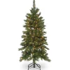 National Tree Company Slim^Pre-Lit Artificial Slim Christmas Tree, Green, Tiffany Fir, White Lights, Includes Stand, 4.5 Feet