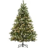 National Tree Company Slim^Pre-Lit Artificial Slim Christmas Tree, Green, Glittery Bristle Pine, White Lights, Flocked With Pine Cones, Frosted Branches, Includes Stand, 6.5 Feet