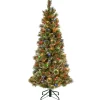 National Tree Company Slim^Pre-Lit Artificial Slim Christmas Tree, Glittering Pine, Green, Multicolor Lights, Decorated With Pine Cones, Ball Ornaments, Includes Stand, 5 Feet