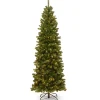 7Ft - 9Ft-National Tree Company Pre-Lit Artificial Slim Christmas Tree, Green, North Valley Spruce, White Lights, Includes Stand, 7.5 Feet